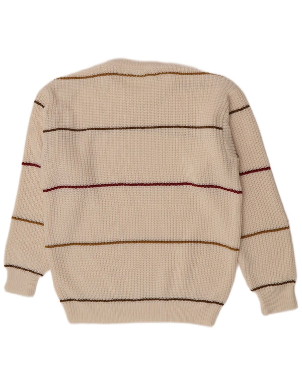 Maglione maglione girocollo da uomo vintage in acrilico a righe bianco sporco medio