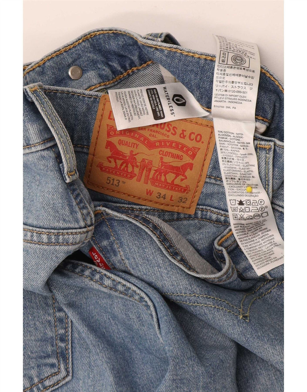 Levi's Uomo 513 Slim Jeans dritti W34 L32 Cotone Blu