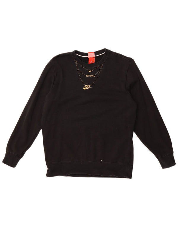 Felpa oversize con grafica NIKE da donna UK 6 XS cotone nero