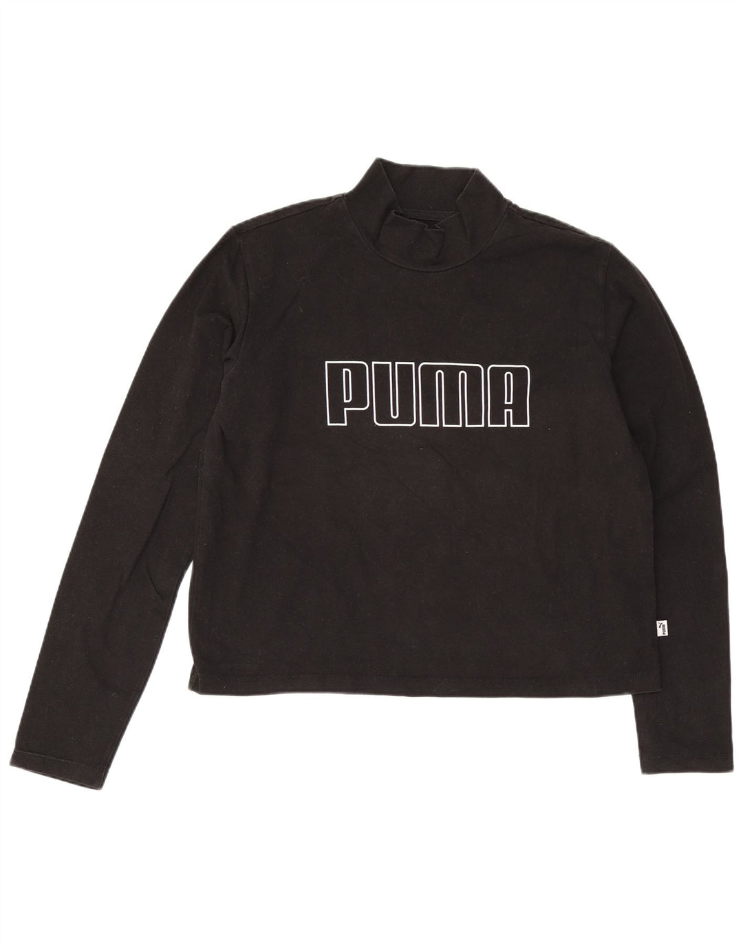Top corto grafico da donna Puma manica lunga UK 12 medio nero