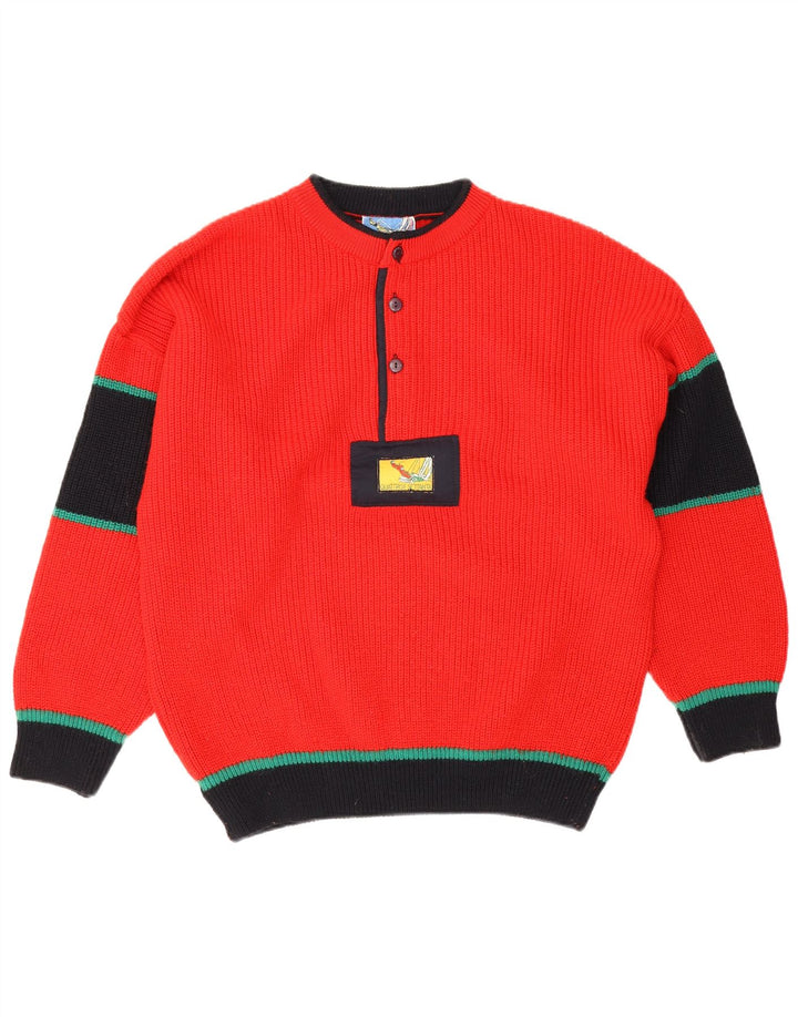 Maglione vintage da uomo girocollo IT 50 in lana color block rosso medio