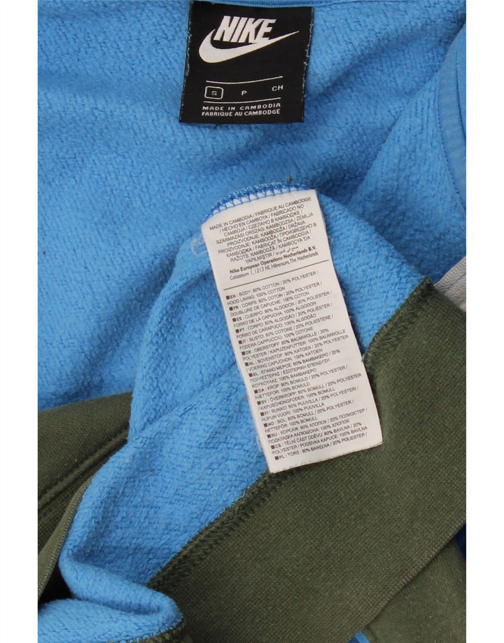 Maglione con cappuccio e zip da uomo NIKE piccolo in cotone color block blu