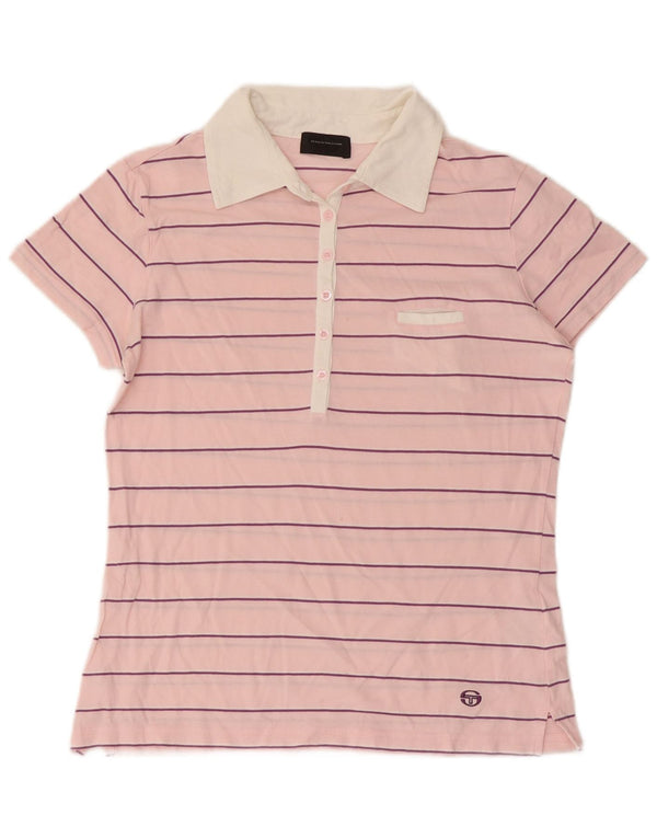 Polo da rugby da donna Sergio Tacchini UK 10 piccola in cotone a righe rosa