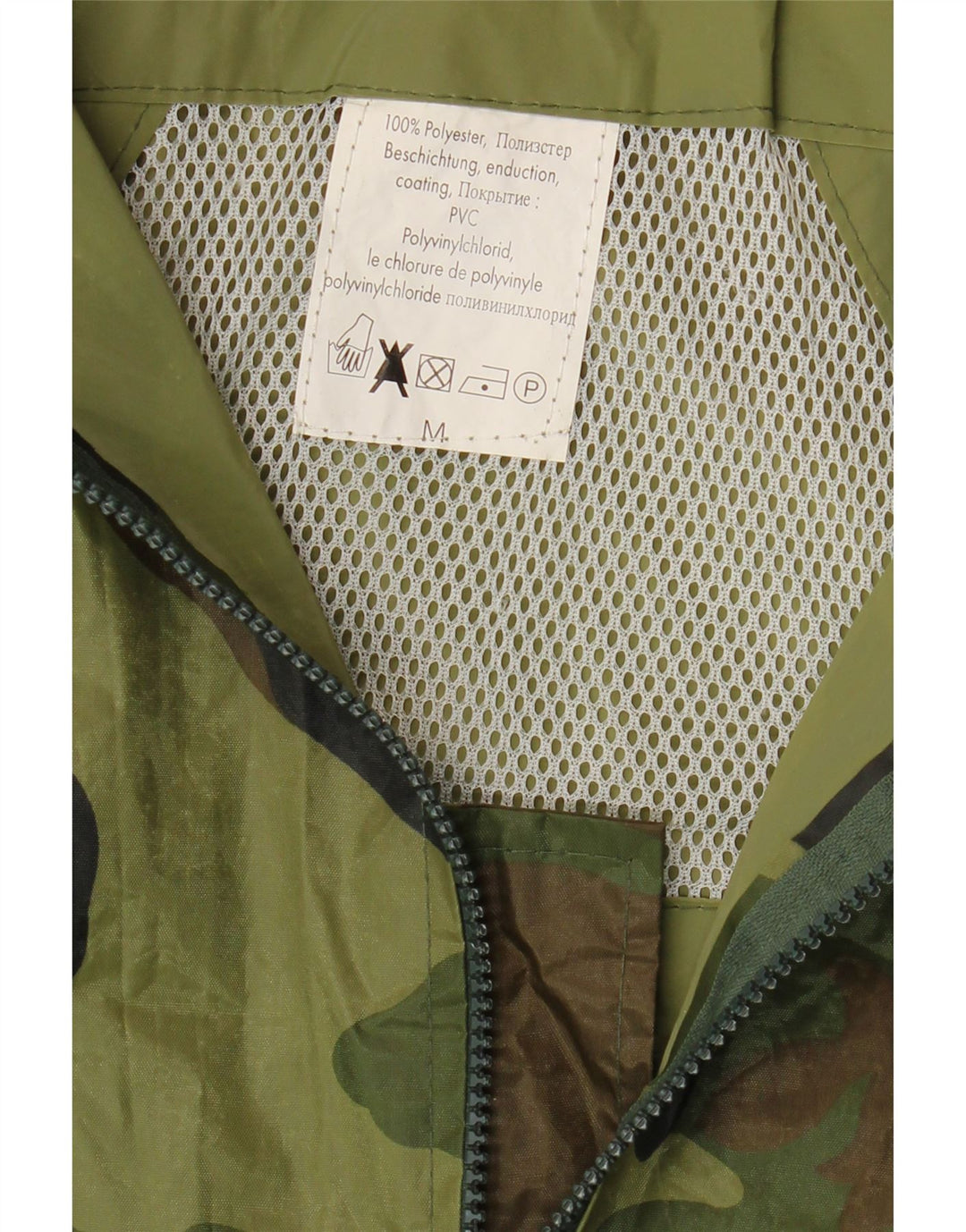 VINTAGE Mens Loose Fit Rain Jacket UK 38 Medium Khaki Camouflage Polyester Vintage Vintage and Second-Hand Vintage from Messina Hembry 