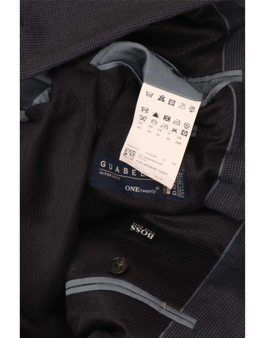 Giacca blazer da uomo a 2 bottoni Hugo Boss EU 48 lana pied de poule grigio medio