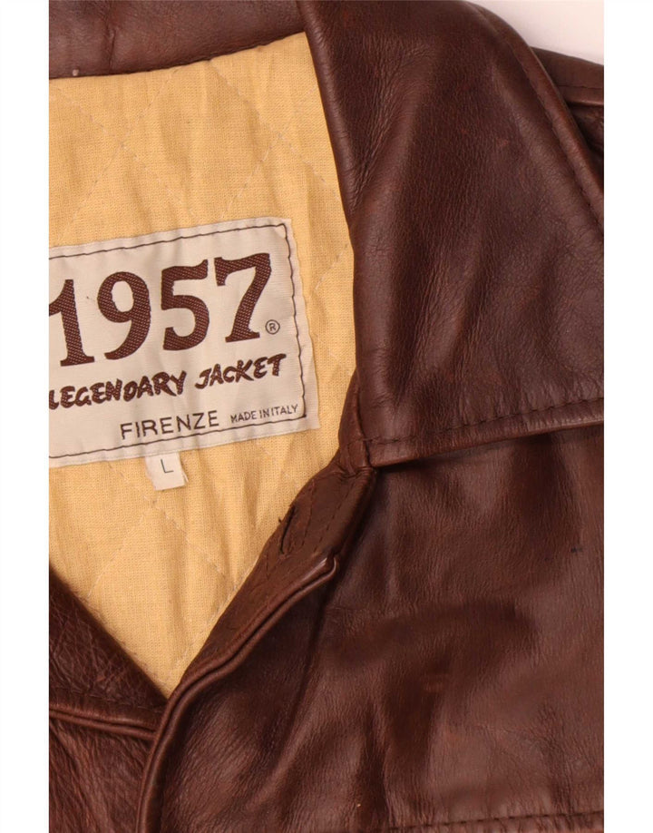 Giacca leggendaria 1957 Blazer in pelle da uomo a 4 bottoni UK 40 Grande Marrone