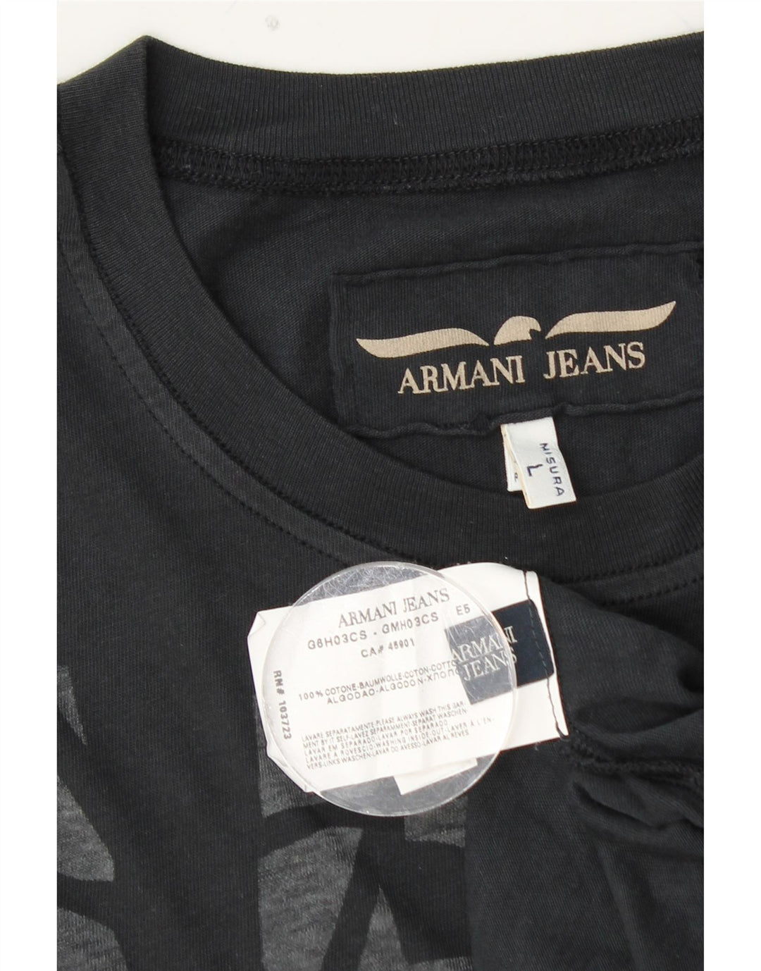 ARMANI JEANS T-shirt grafica da uomo Top grande in cotone nero
