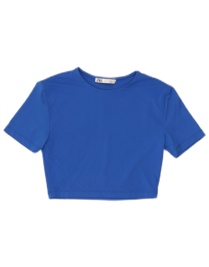 T-shirt corta da donna Zara UK 8 piccola blu