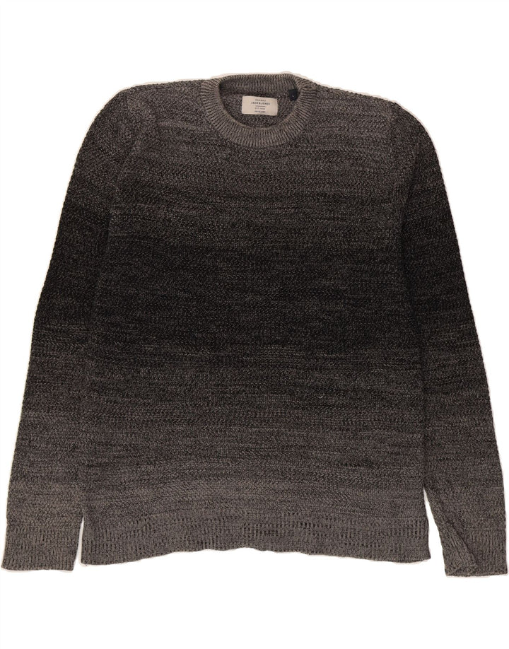 JACK & JONES Mens Crew Neck Jumper Sweater Large Grey Colourblock Cotton Vintage Jack & Jones and Second-Hand Jack & Jones from Messina Hembry 