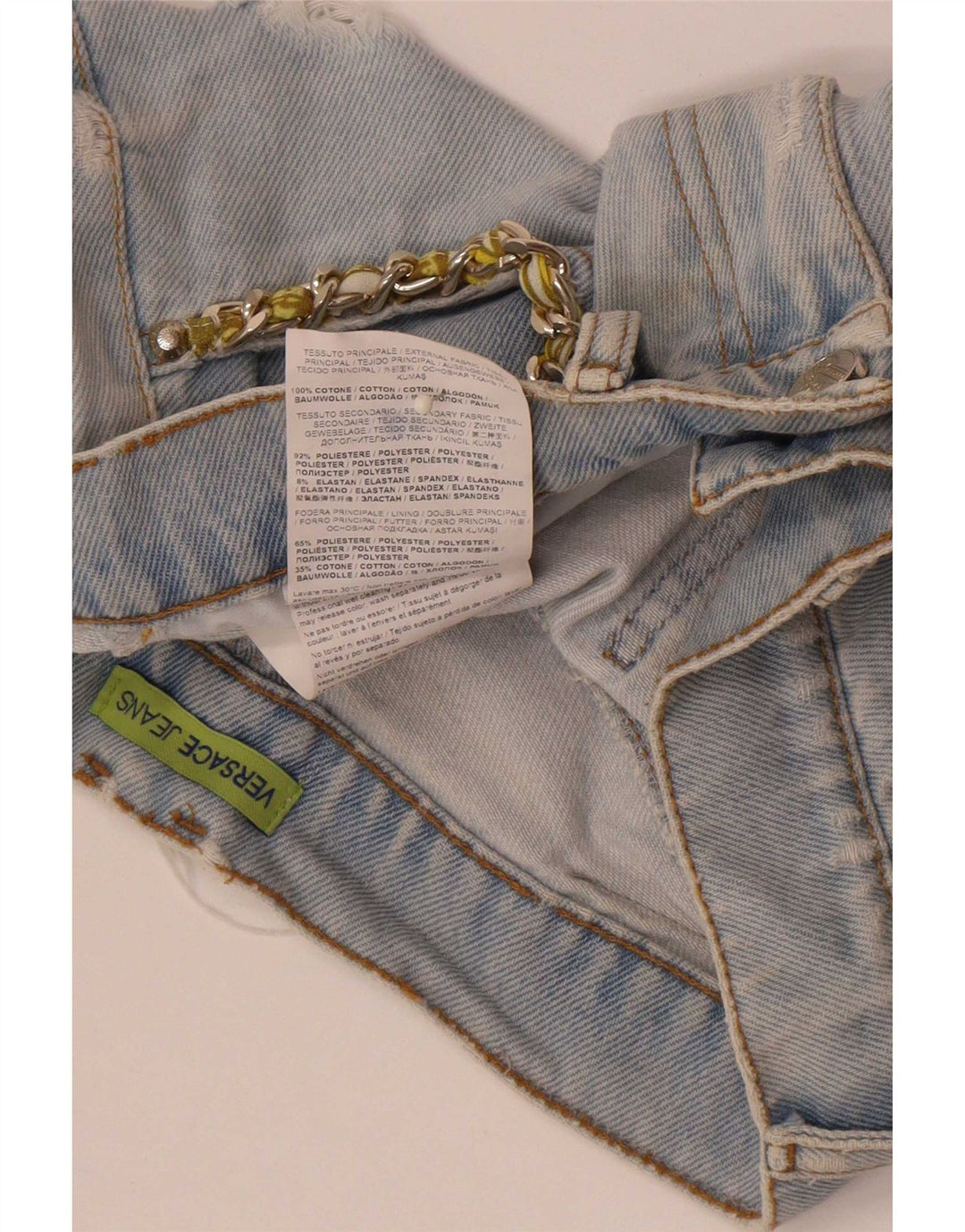 Pantaloncini di jeans invecchiati Versace da donna W28 cotone blu medio
