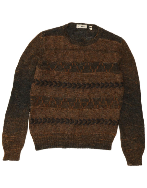Maglione maglione girocollo da uomo Oris IT 48 Mohair a righe marrone medio