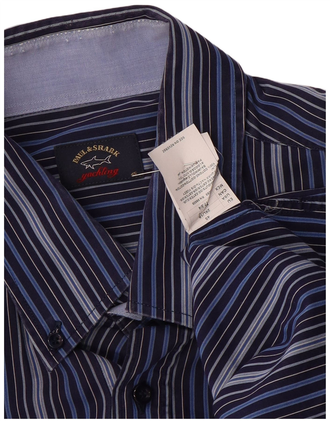 Camicia da uomo PAUL & SHARK taglia 45 XL cotone a righe blu navy