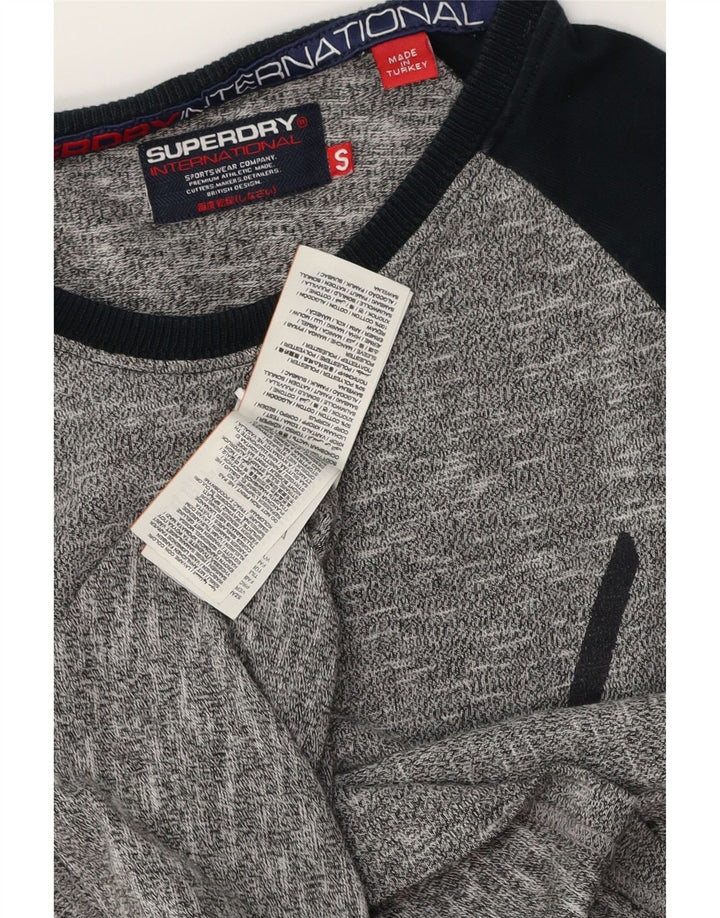 SUPERDRY Top grafico da uomo a maniche lunghe in cotone color block grigio piccolo