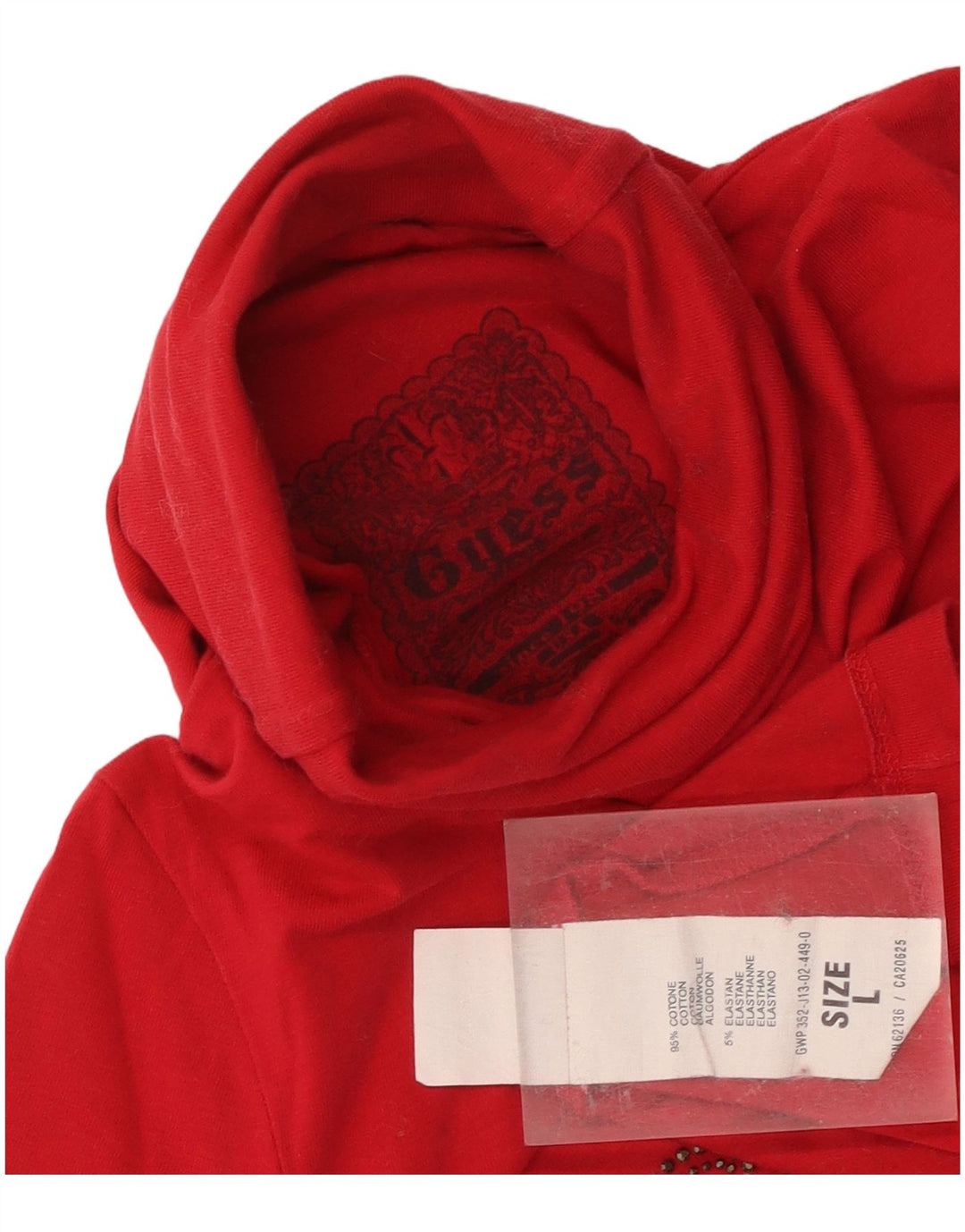 Guess Top grafico da donna a maniche lunghe UK 14 Large Rosso Cotone