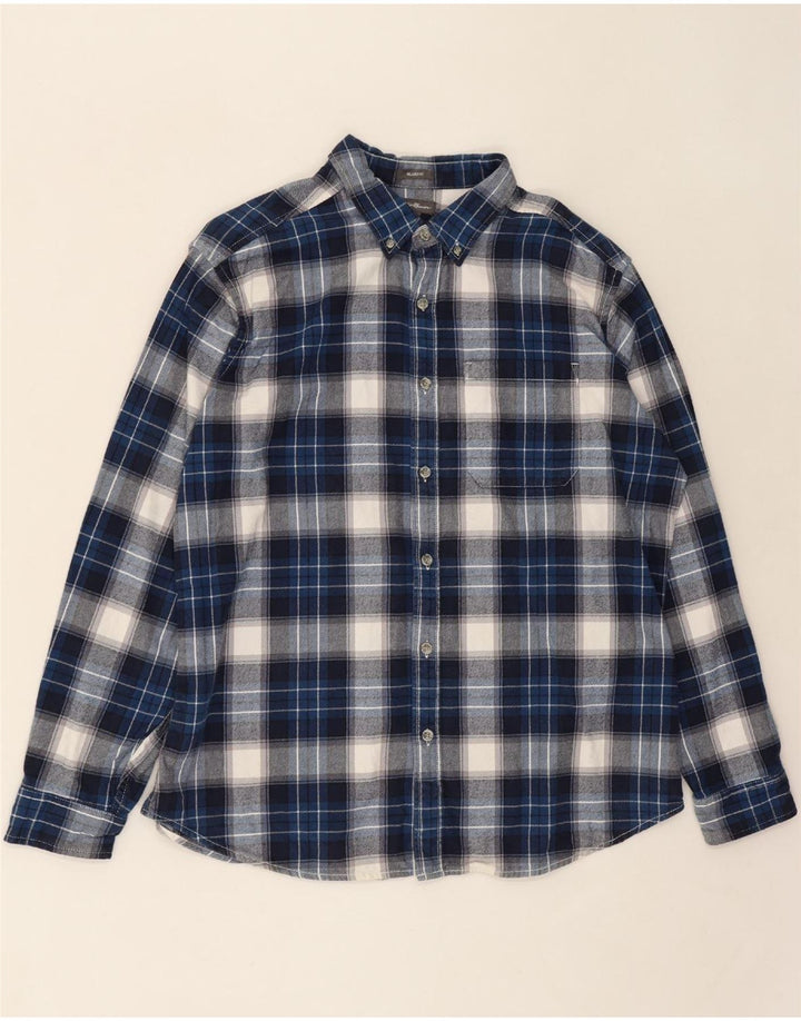 EDDIE BAUER Mens Relaxed Fit Flannel Shirt Medium Navy Blue Check Cotton Vintage Eddie Bauer and Second-Hand Eddie Bauer from Messina Hembry 