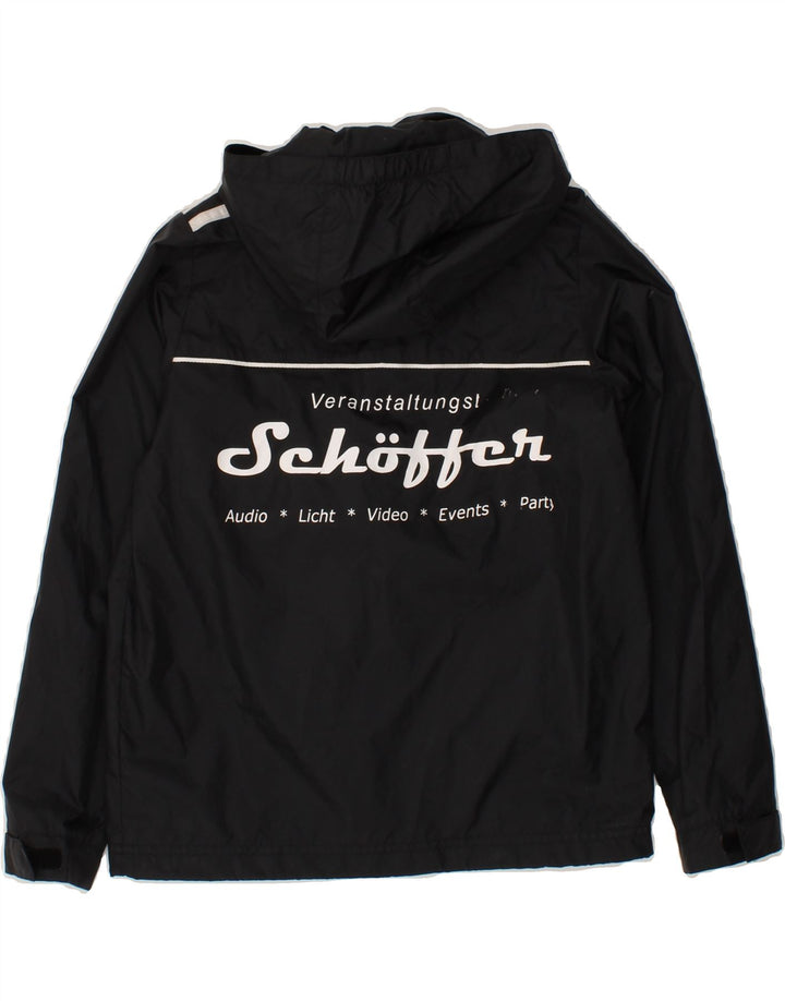 ADIDAS Boys Graphic Hooded Rain Jacket 9-10 Years Black Vintage Adidas and Second-Hand Adidas from Messina Hembry 