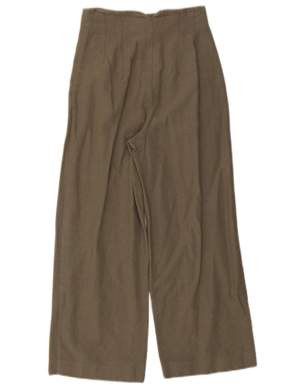 Pantaloni corti a gamba larga a vita alta da donna Zara XS W24 L25 cotone kaki