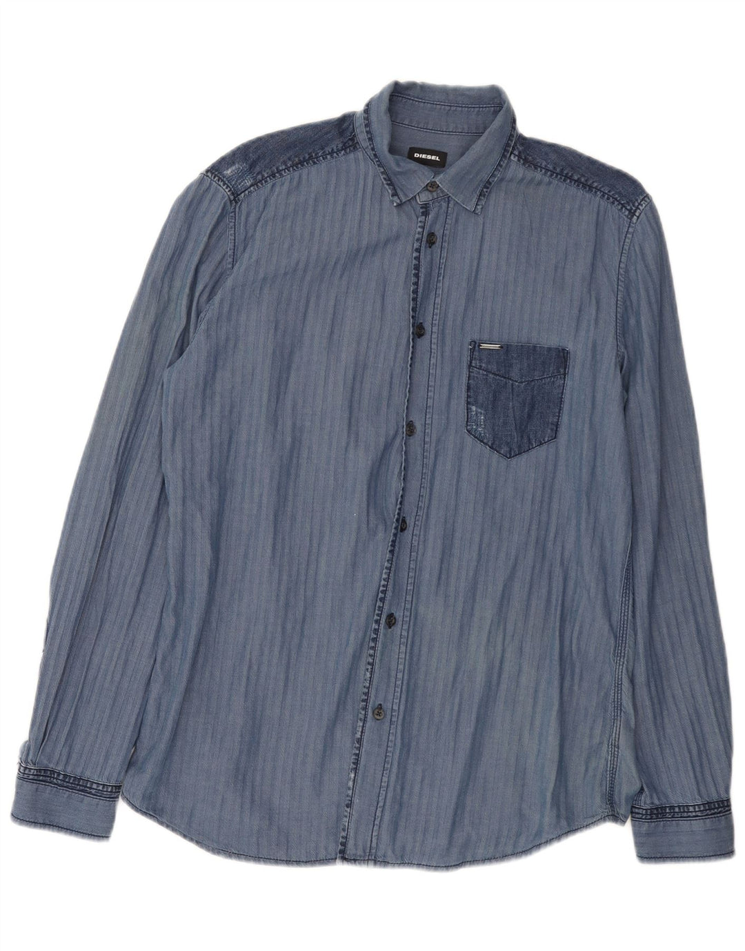 Camicia da uomo Diesel Large in cotone spinato blu navy