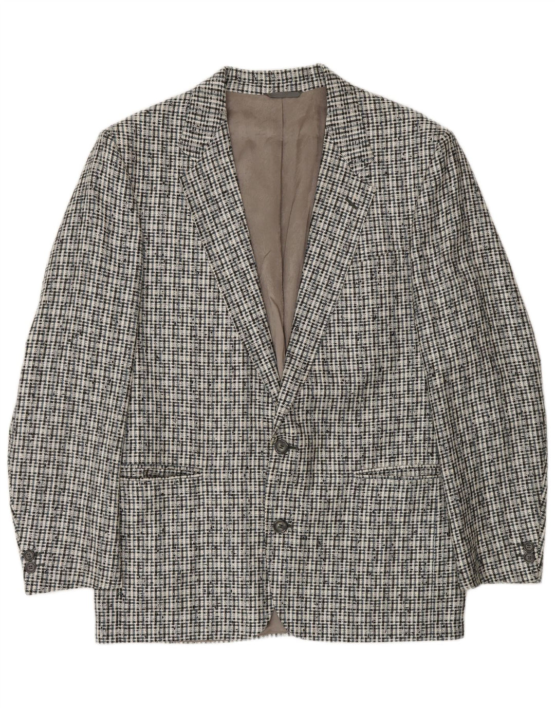 Giacca blazer da uomo a 2 bottoni VINTAGE IT 50 grande poliestere a quadri grigi