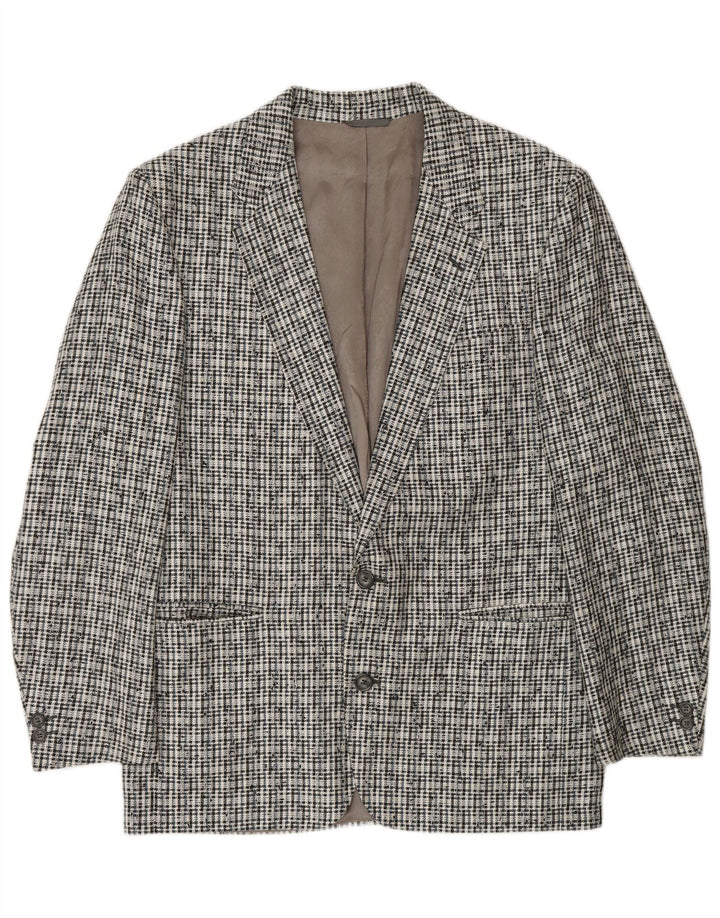 Giacca blazer da uomo a 2 bottoni VINTAGE IT 50 grande poliestere a quadri grigi