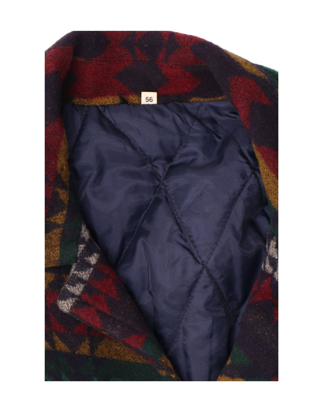 Cappotto giacca a vento vintage da uomo EU 56 3XL lana geometrica multicolore azteca