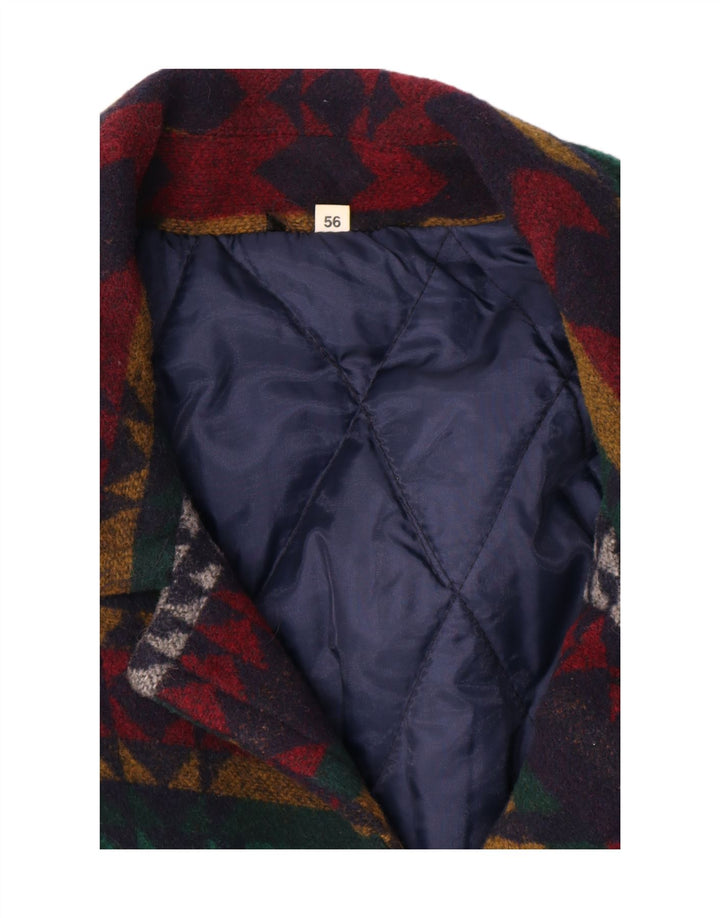 Cappotto giacca a vento vintage da uomo EU 56 3XL lana geometrica multicolore azteca