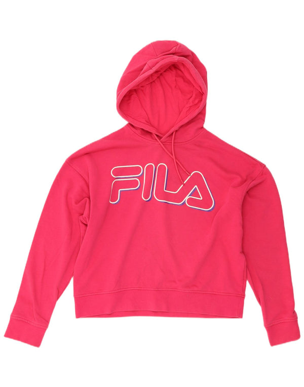Felpa con cappuccio oversize con grafica corta da donna Fila UK 6 XS cotone rosa