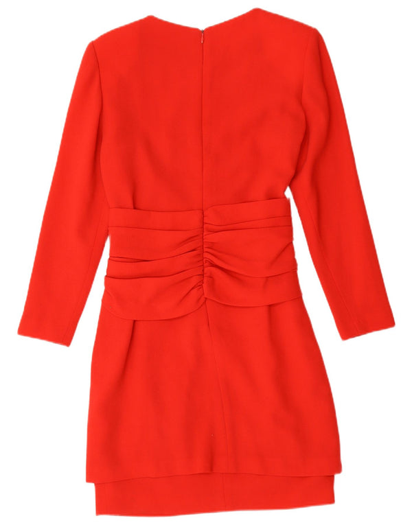Abito tubino vintage a maniche lunghe da donna UK 10 piccolo rosso