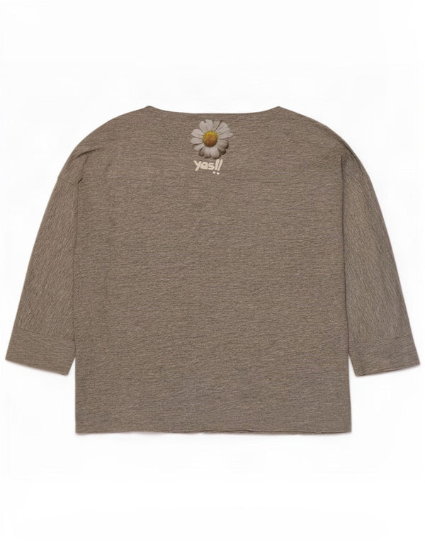 Desigual Top grafico oversize da donna manica 3/4 UK 14 Cotone grigio medio