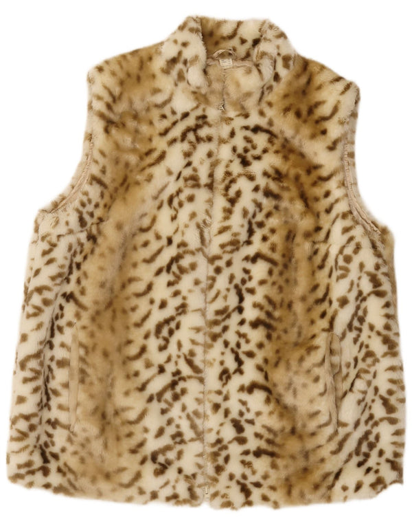 Gilet vintage da donna in pelliccia sintetica UK 22 3XL Poliacrilico con stampa animalier beige