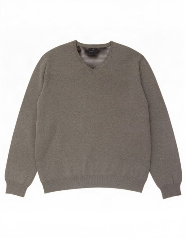Marks & Spencer Mens Blue Harbour V-Neck Jumper Sweater XL Grey Cotton