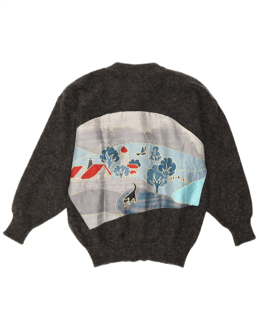 SIGI SCHEIBERG Maglione cardigan grafico da donna EU 40 Mohair grigio medio