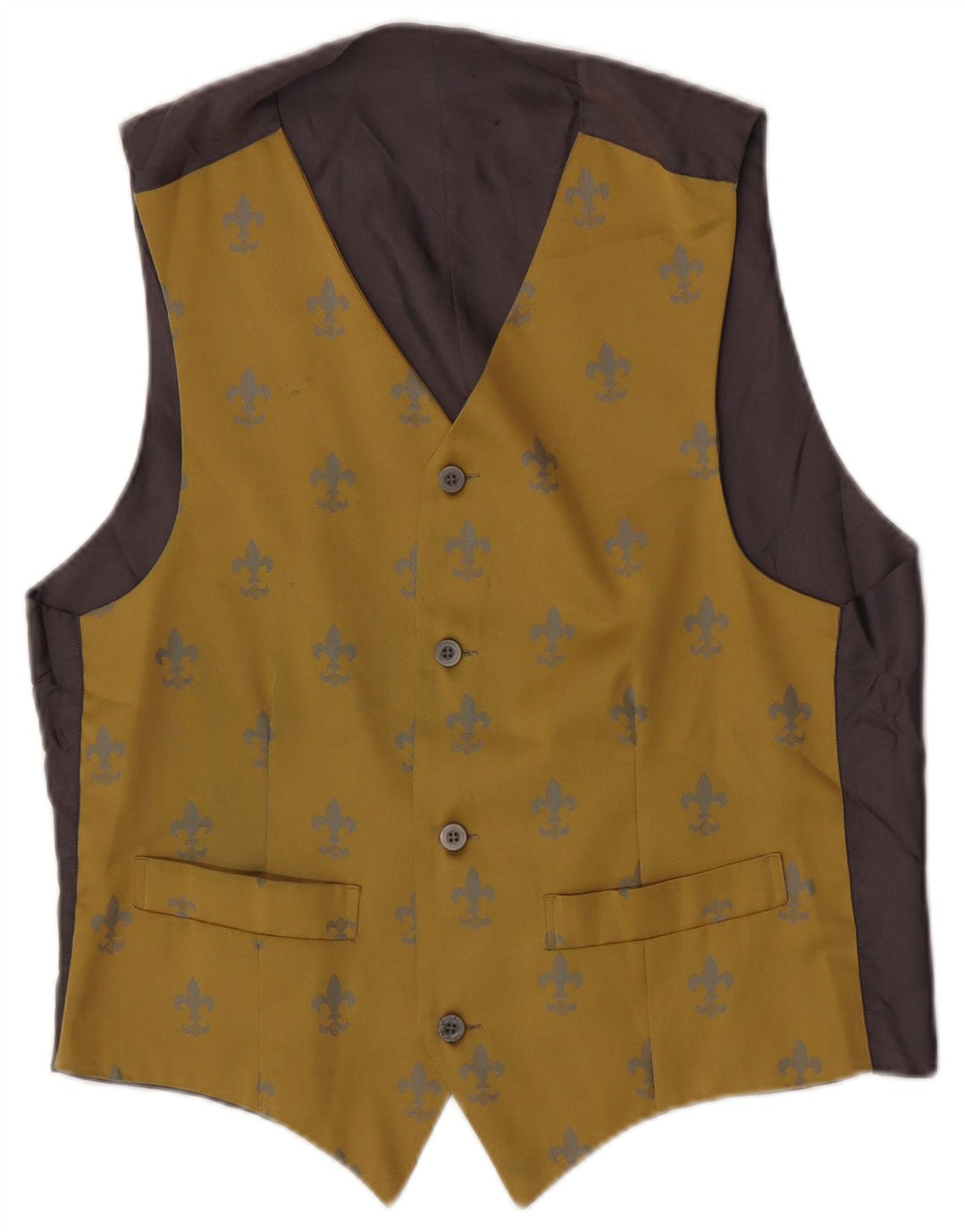 Gilet vintage da uomo con motivo astratto giallo medio Ikat
