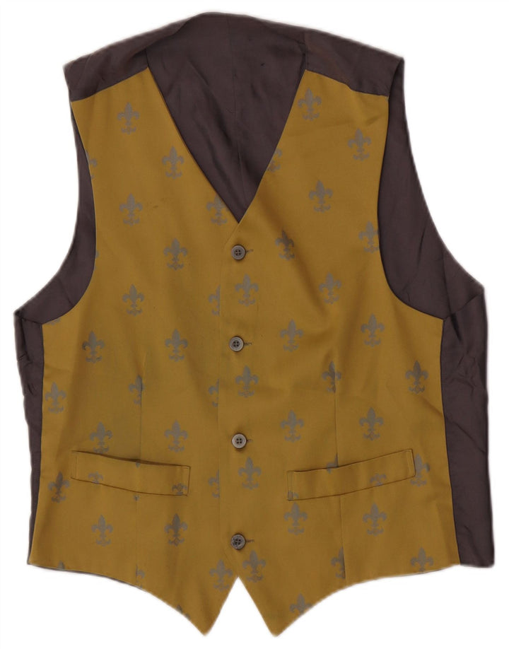 Gilet vintage da uomo con motivo astratto giallo medio Ikat