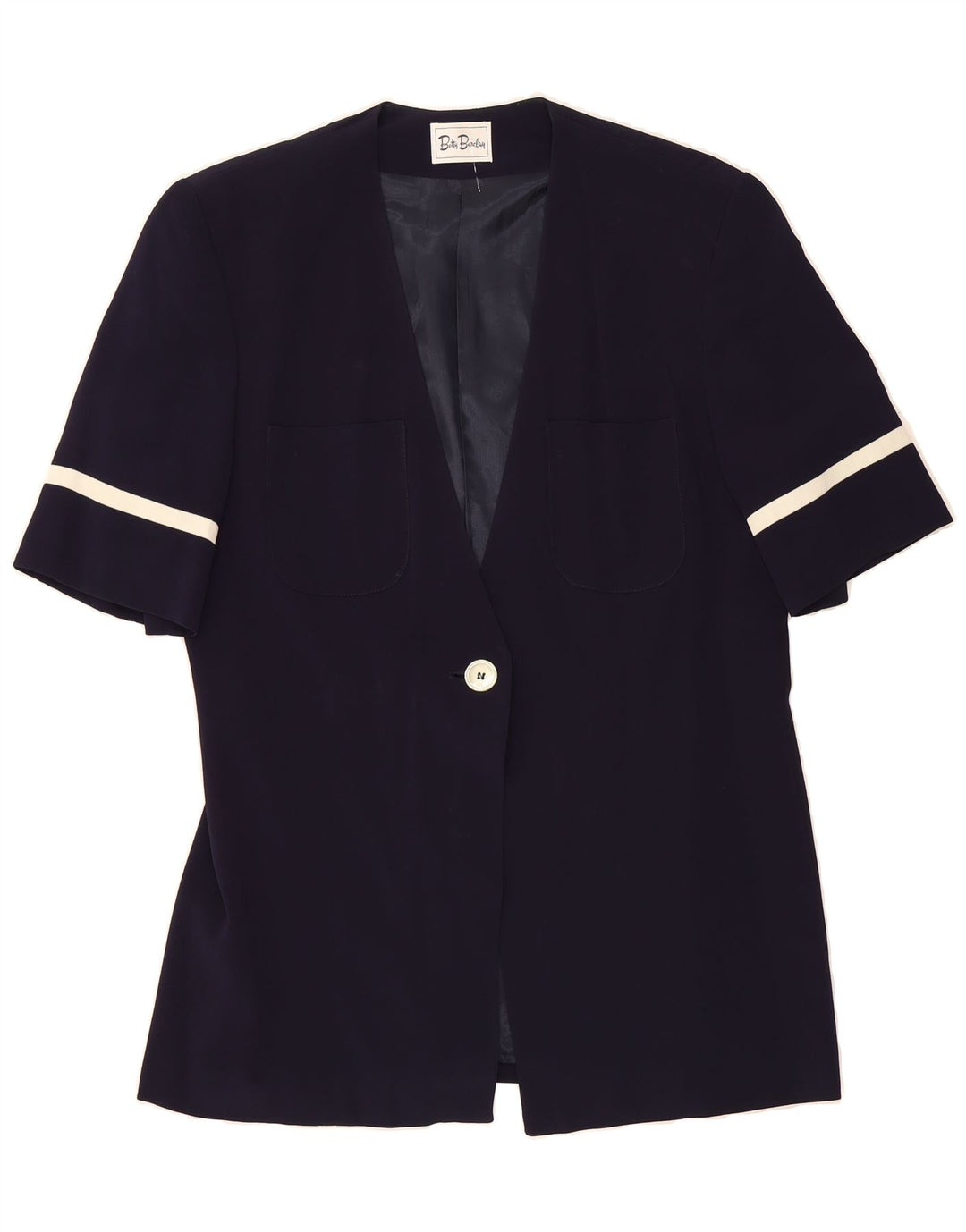 BETTY BARCLAY Womens 1 Button Blazer Jacket UK 12 Medium Navy Blue Striped Vintage Betty Barclay and Second-Hand Betty Barclay from Messina Hembry 