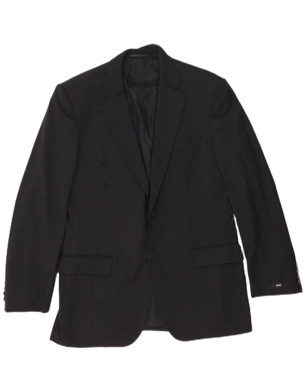 Giacca blazer da uomo a 2 bottoni Hugo Boss EU 54 2XL Lana vergine gessata nera