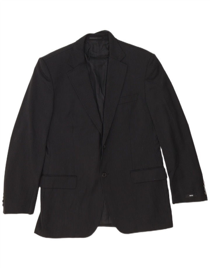 Giacca blazer da uomo a 2 bottoni Hugo Boss EU 54 2XL Lana vergine gessata nera
