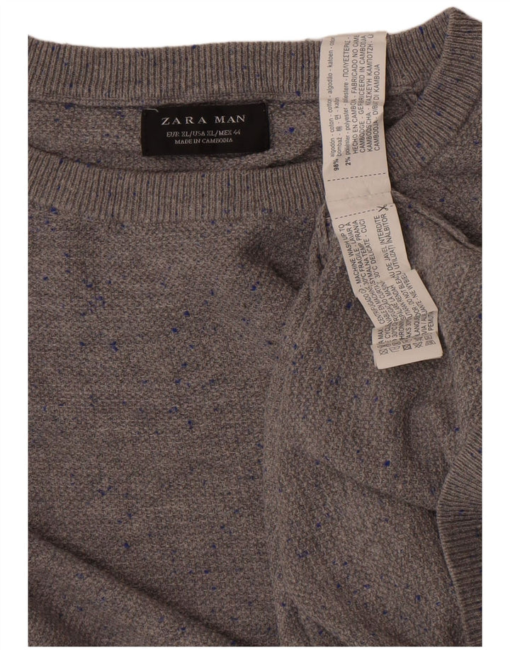 Maglione maglione girocollo da uomo Zara XL in cotone chiazzato grigio