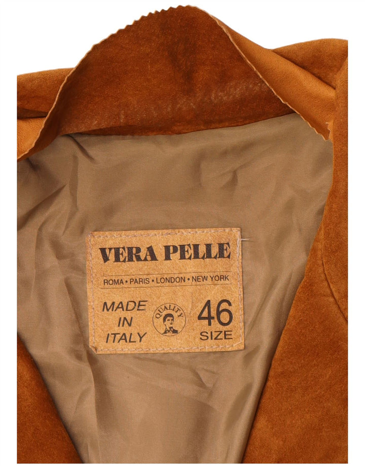 Giacca blazer da donna in pelle scamosciata a 3 bottoni VINTAGE IT 46 grande in pelle marrone
