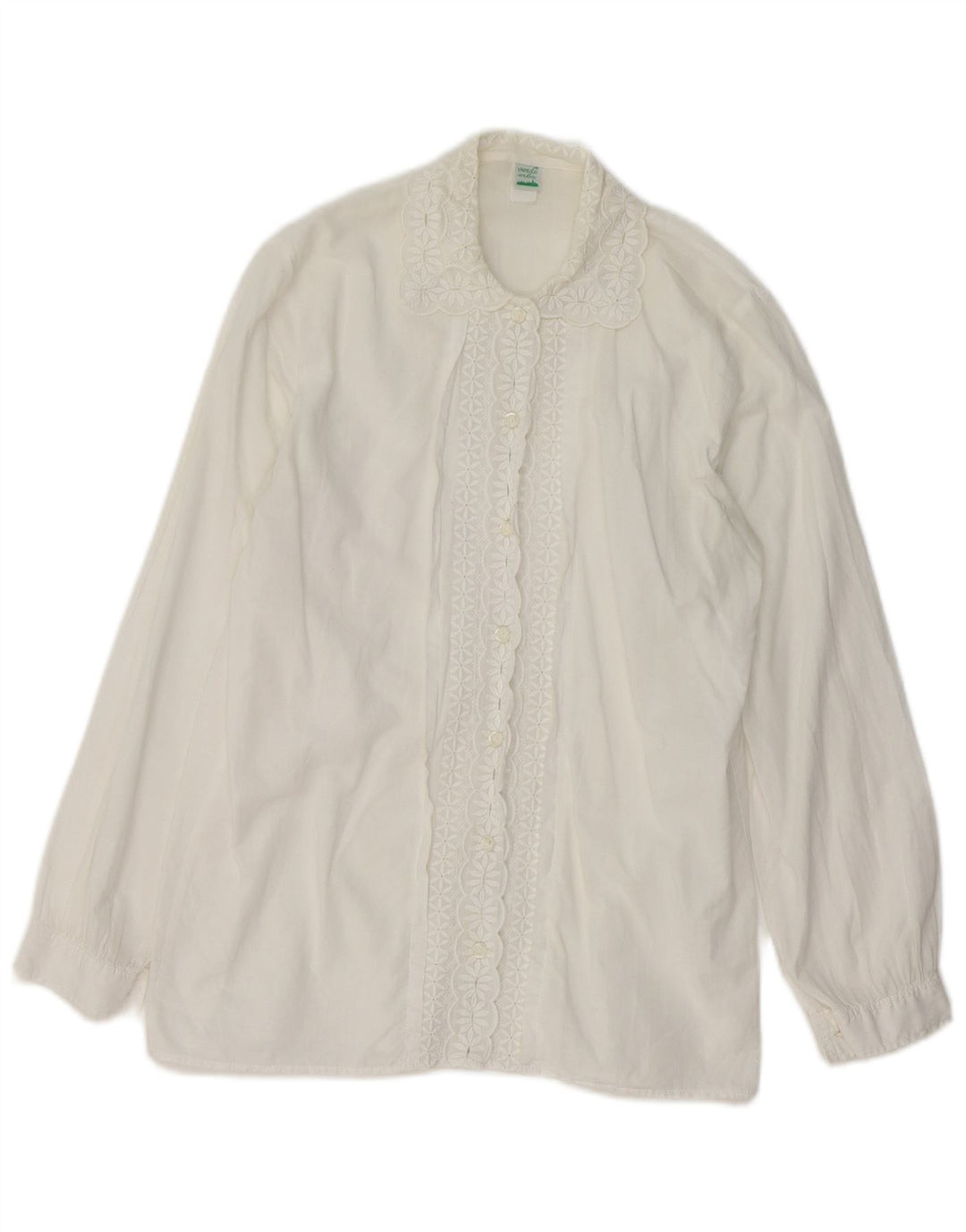 Camicetta da donna con volant sul davanti VINTAGE UK 14 floreale bianco medio