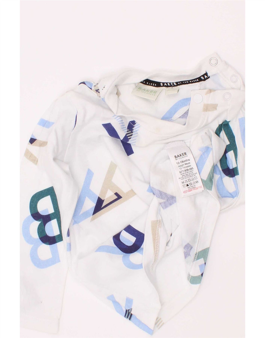 Ted Baker Top grafico per neonato a maniche lunghe 12-18 mesi in cotone bianco