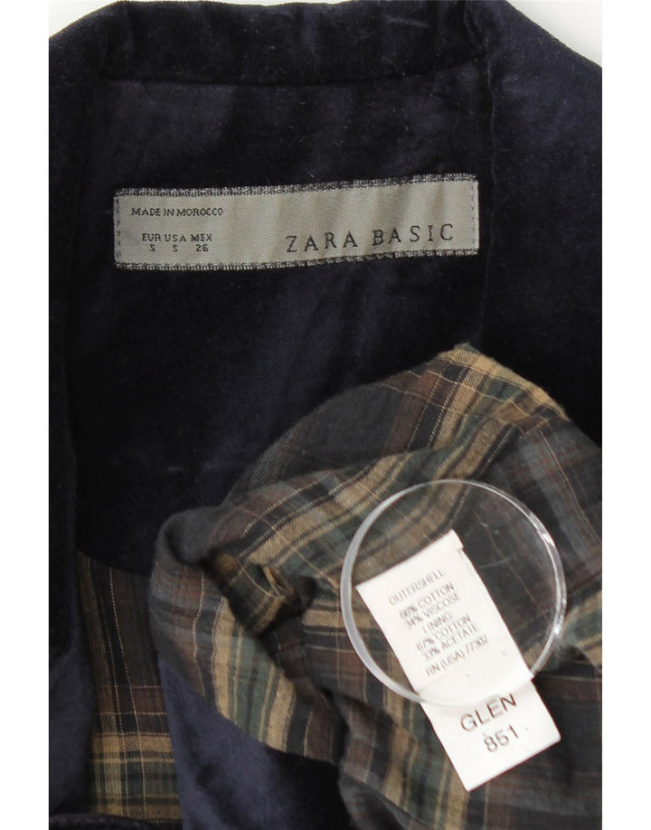 Giacca blazer in velluto a 1 bottone da donna Zara UK 8 piccola in cotone blu navy