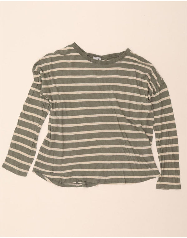 JIGSAW Top oversize da donna a maniche lunghe UK 14 Verde medio a righe