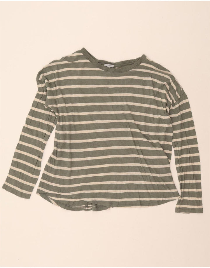 JIGSAW Top oversize da donna a maniche lunghe UK 14 Verde medio a righe