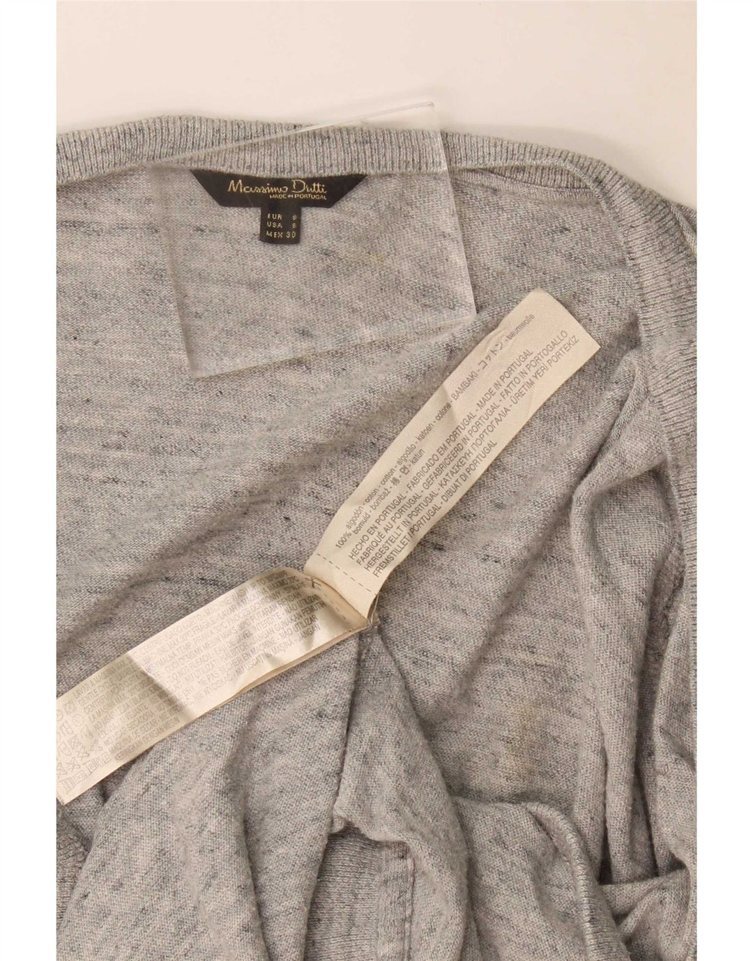 Maglione cardigan aperto da donna Massimo Dutti UK 10 piccolo cotone chiazzato grigio