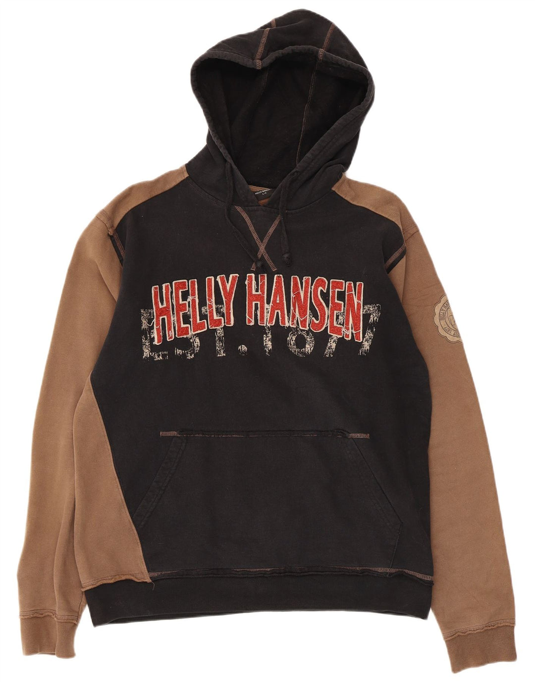 Felpa con cappuccio grafica da uomo Helly Hansen, grande, in cotone color block nero