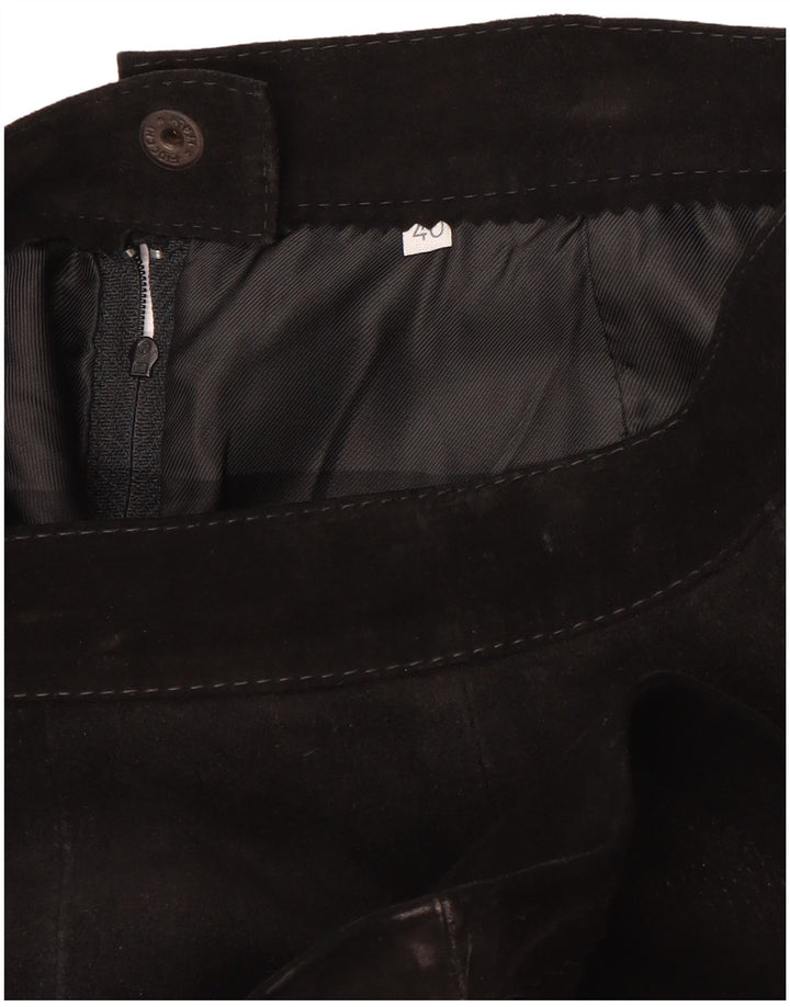 Gonna vintage in pelle scamosciata da donna IT 40 piccola W24 nera