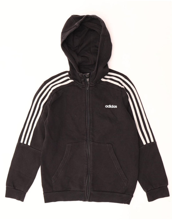 Maglione con cappuccio e zip Adidas da ragazzo 11-12 anni in cotone nero