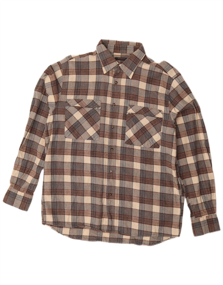 Camicia da uomo in flanella Sea Barrier, cotone a quadri grigi grandi