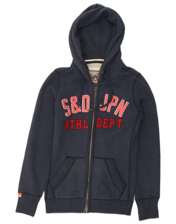 Felpa con cappuccio e zip grafica da donna Superdry UK 6 XS blu navy cotone
